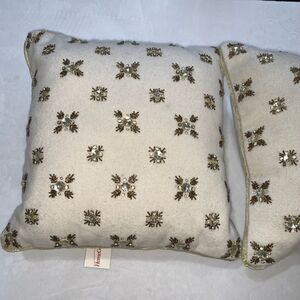 Real‎ lambs wool diamante encrusted accent pillows cream gold 14 x 12 inches
